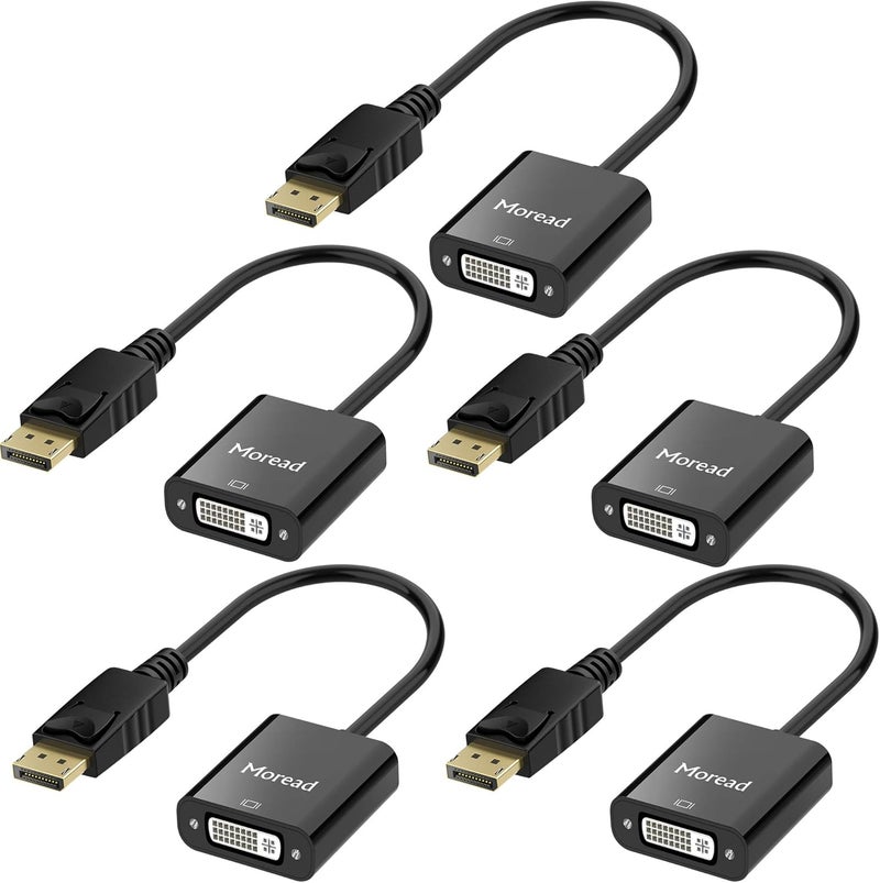 Moread DisplayPort (DP) to DVI Adapter, 5 Pack, Gold-Plated Display Port to DVI-D Adapter (Male to Female) Compatible with Computer, Desktop, Laptop, PC, Monitor, Projector, HDTV - Black - Image 1